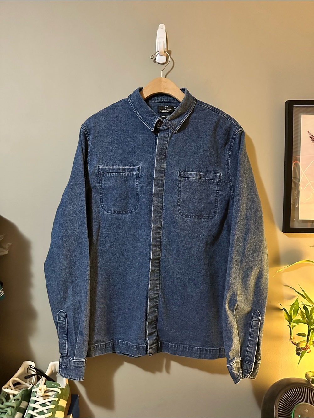 Topman Washed Denim Shirt Jacket in Blue